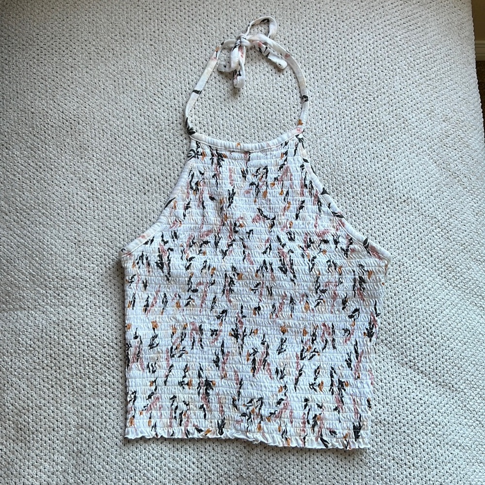 GARAGE White Floral Top Tie Around Neck